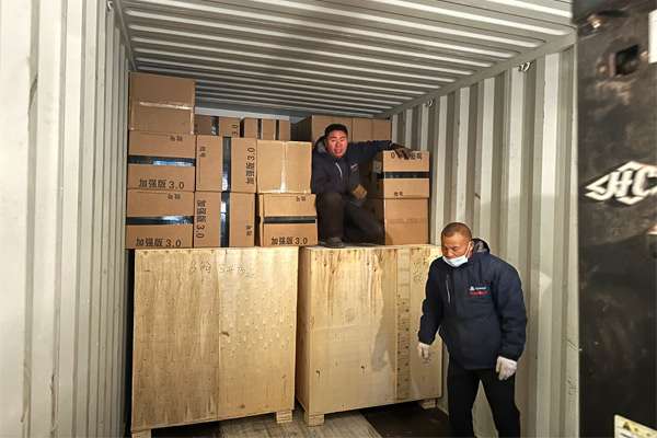 Wooden crates loaded into the container for Malaysia